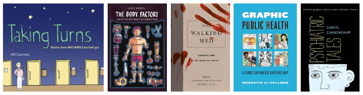 Book covers of selected items in the Graphic Medicine Collection