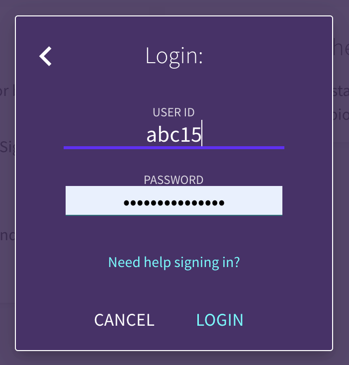 Screenshot illustrating the LibrarySearch authentication screen