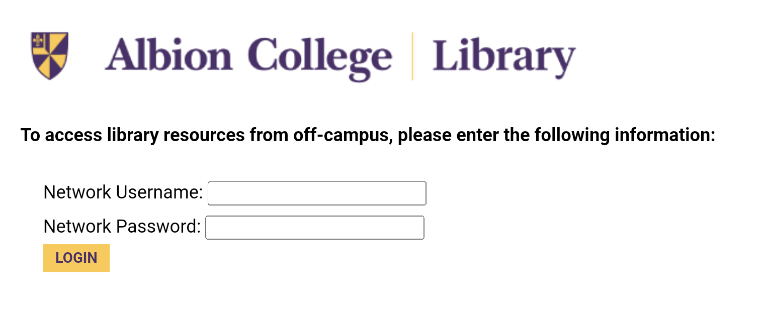 Screenshot of off-campus access authentication web page.