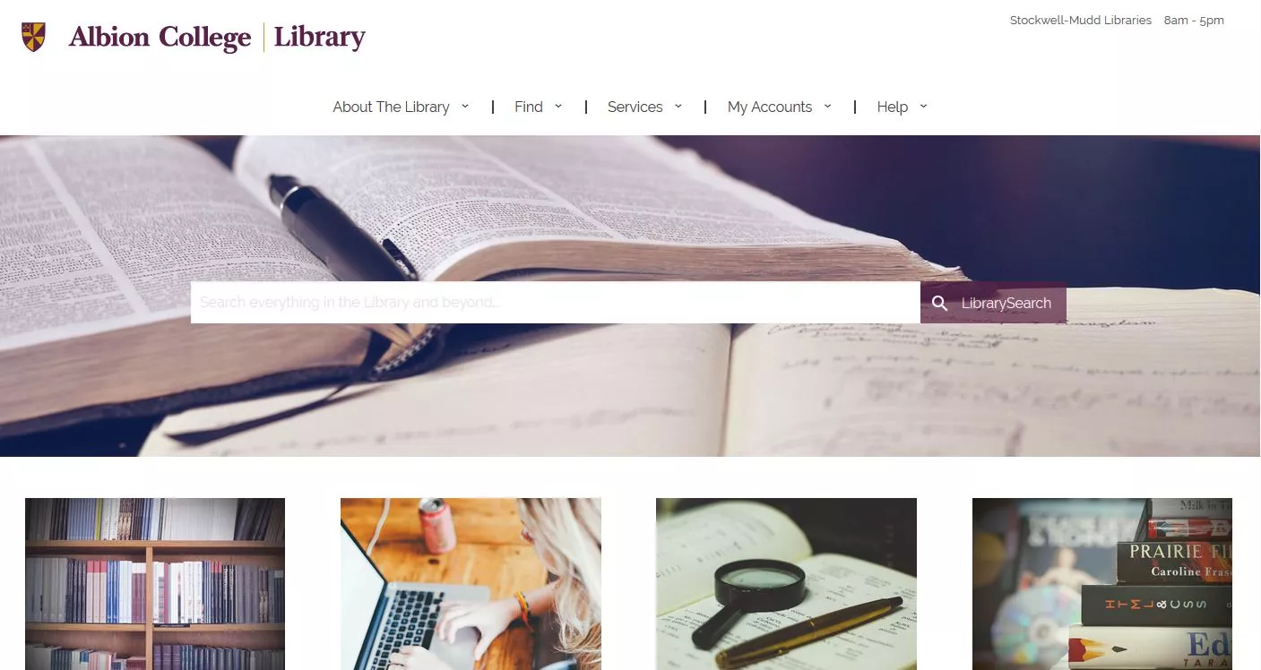 Screenshot of new Library website